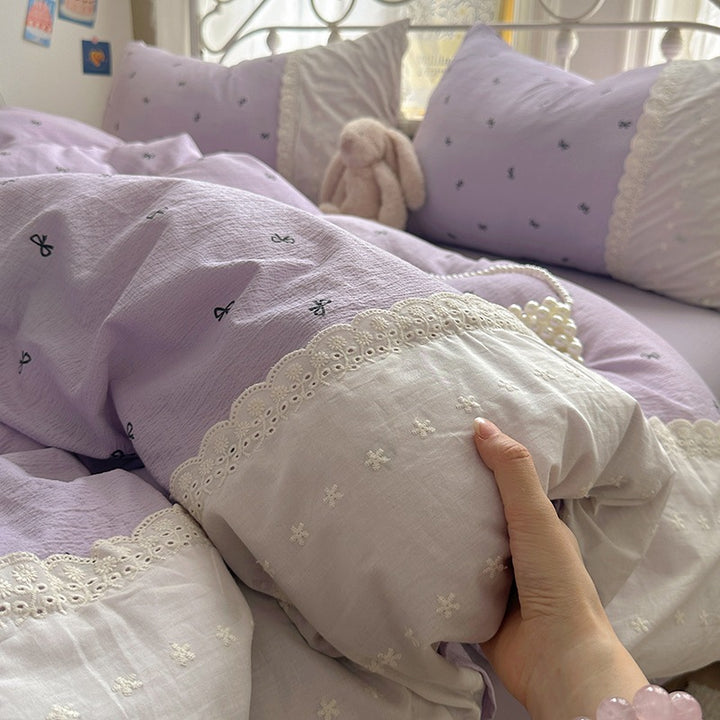 Soft Floral Embroidered Bedspread Set