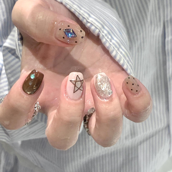 Artificial Nail Set with Creative Geometric and Sparkling Accents Stornfield