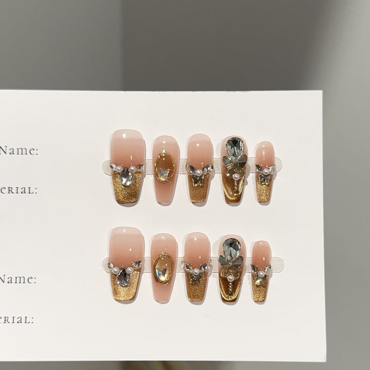 Elegant Gemstone-Accent Press-On Nail Set