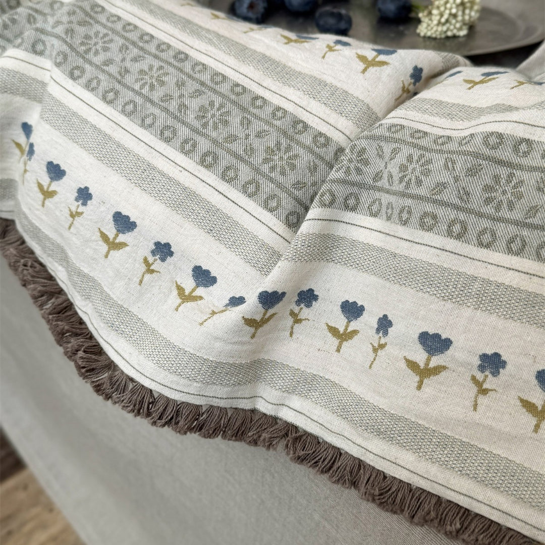 Linen-Blend Bohemian Printed Duvet Cover Set with Fringed Edge and Pillow Shams