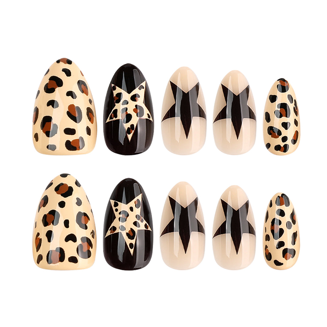 Artistic Nail Extensions with Leopard and Star Design Stornfield