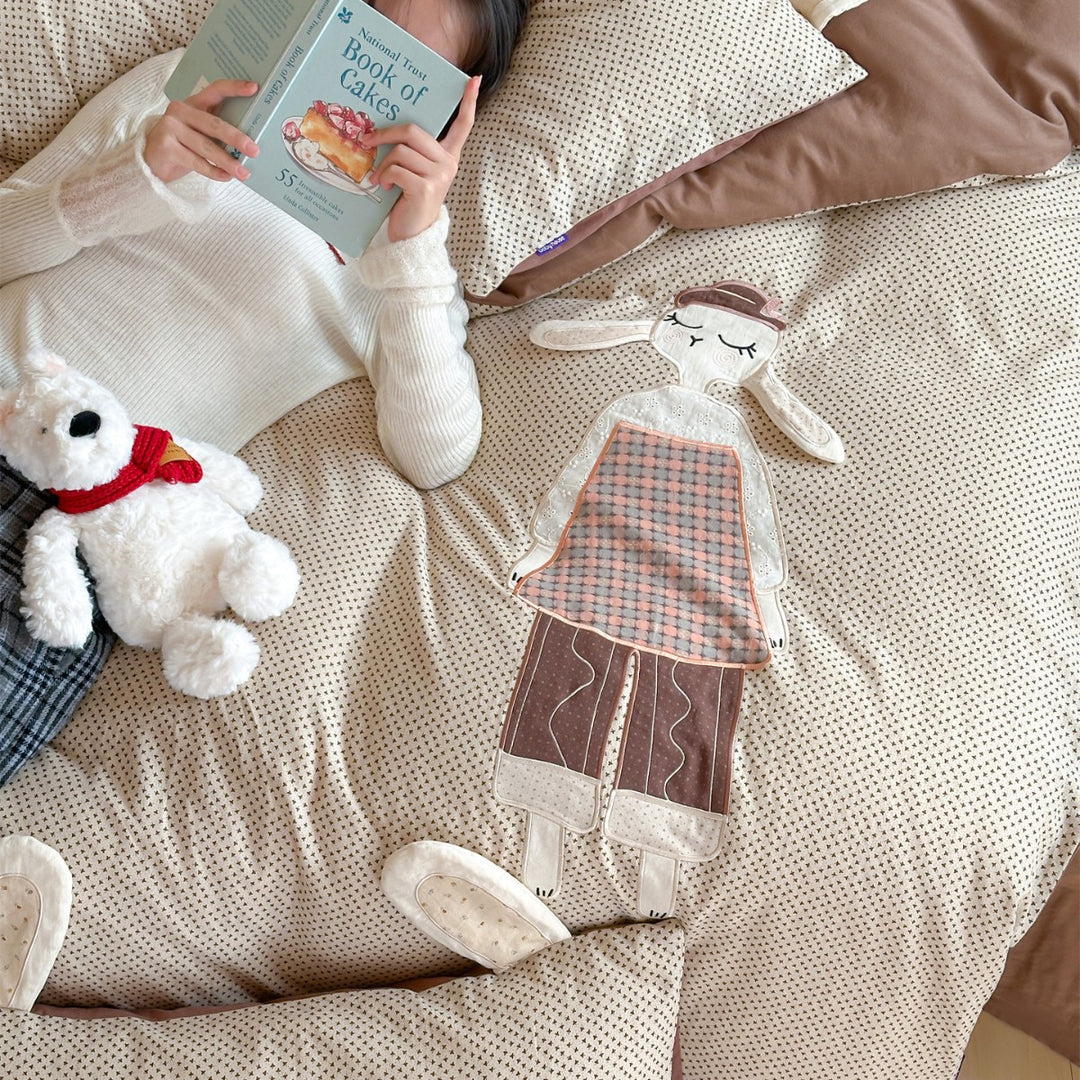 Reversible Cotton-Blend Duvet Cover Set with Appliqué Bunny Ears & Patchwork Doll Accent
