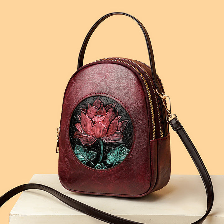 Artistic Floral Embossed Handbag