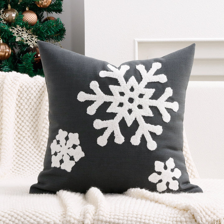 Textured Chenille Snowflake Appliqué Square Throw Pillow Cover