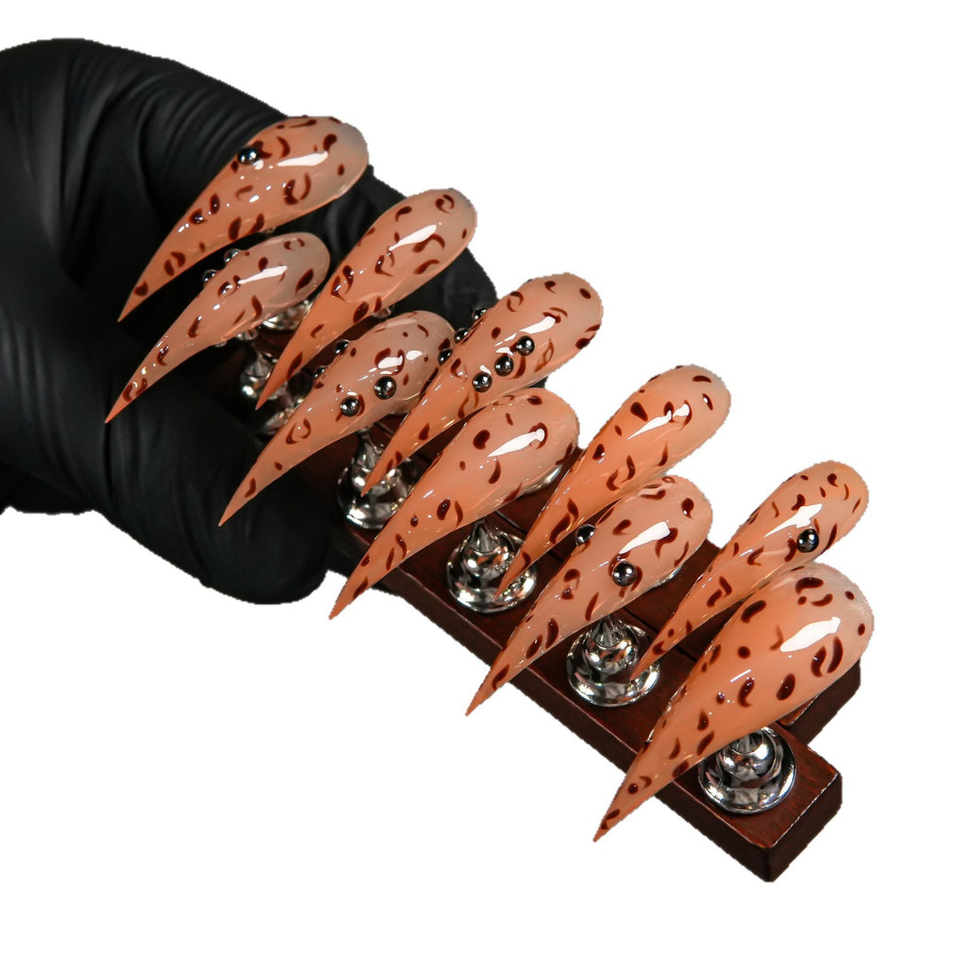 Artistic Stiletto Press-On Nails with Leopard Print Accents