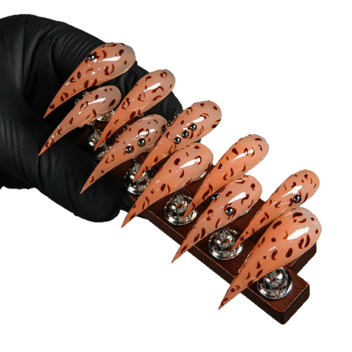 Artistic Stiletto Press-On Nails with Leopard Print Accents