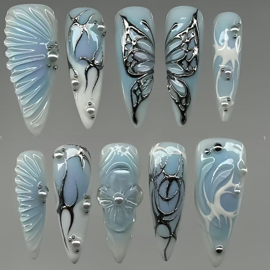 Artistic Floral and Metallic Press-On Nails Stornfield