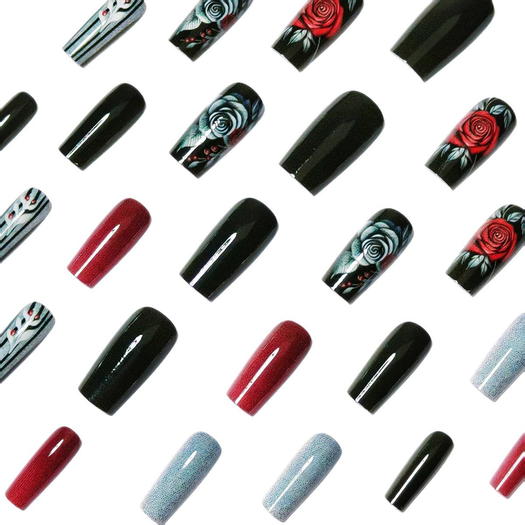 Elegant Artificial Nails with Noble Rose Design Stornfield