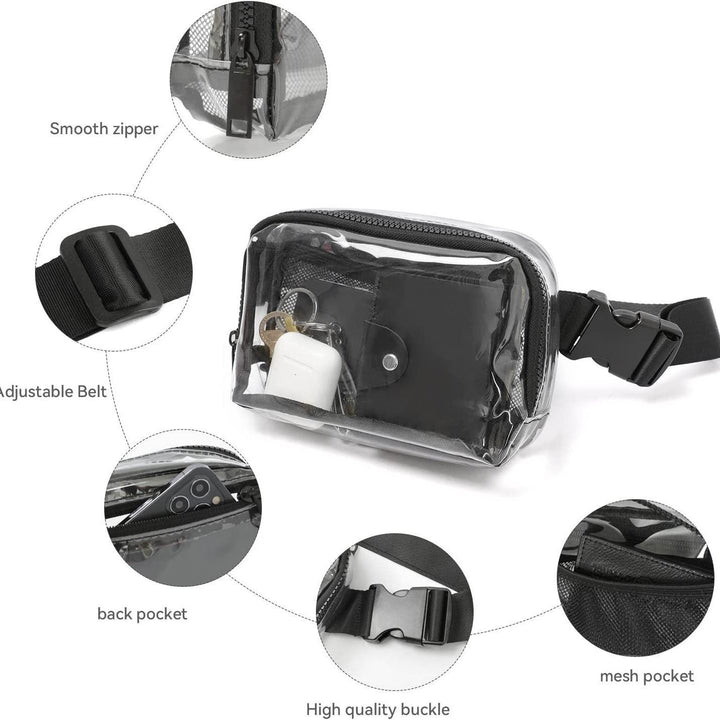 Transparent shoulder bag with mesh side pockets Stornfield