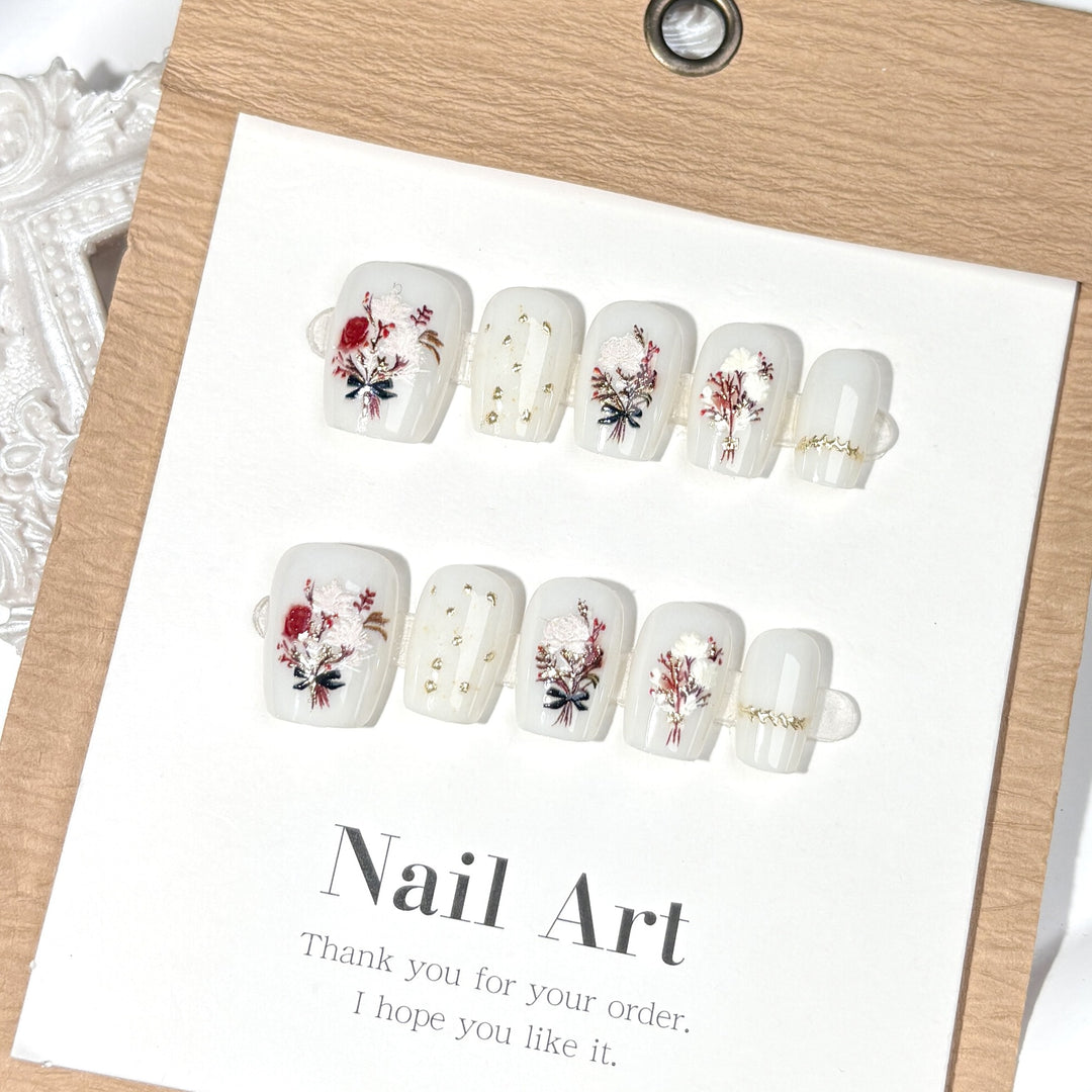 Floral Embellished Press-On Nail Set