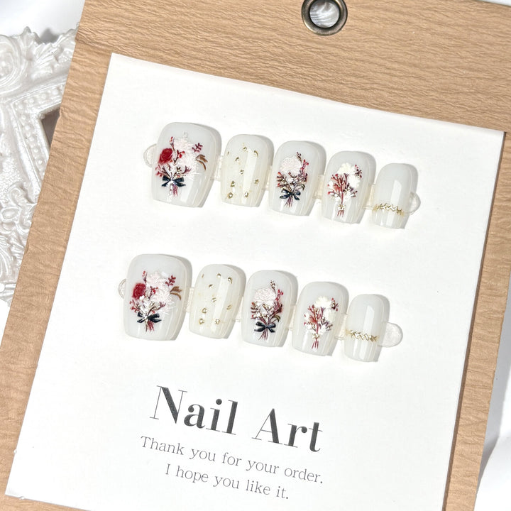 Floral Embellished Press-On Nail Set