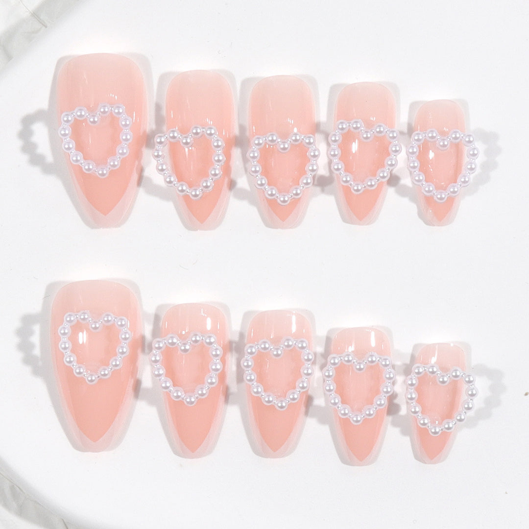 Heart-Design Press-On Nails with Pearl Accents Stornfield