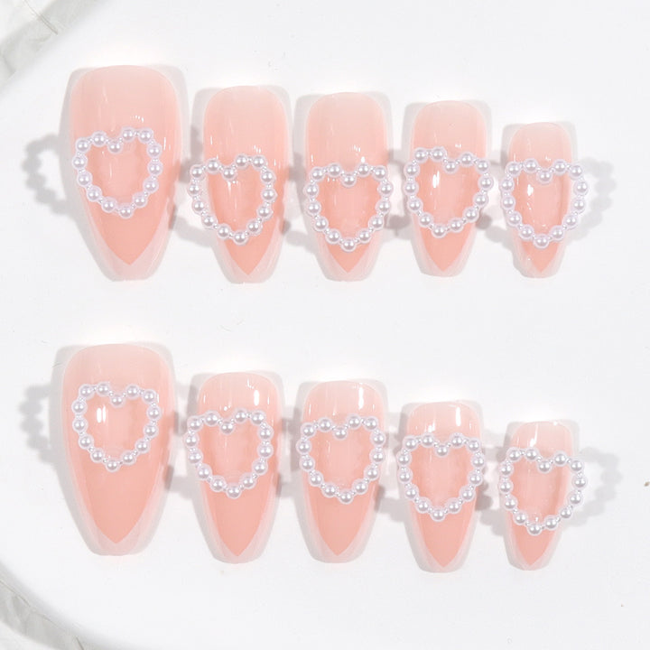 Heart-Design Press-On Nails with Pearl Accents Stornfield