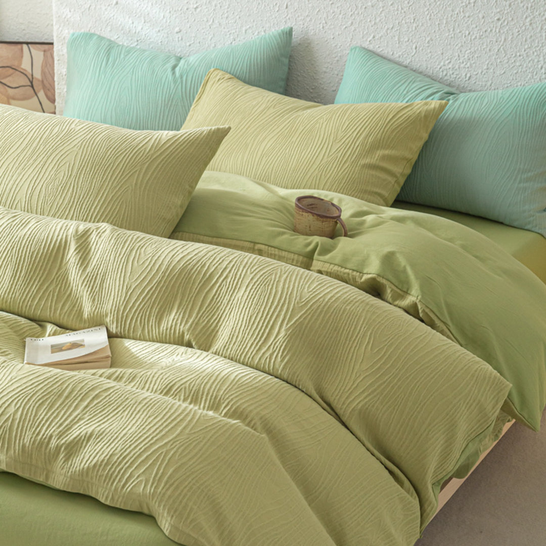 Textured Woodgrain Microfiber Duvet Cover Set