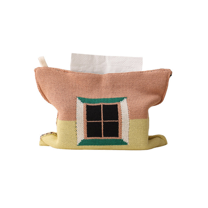 Knitted tissue box cover with geometric jacquard pattern and zipper Stornfield