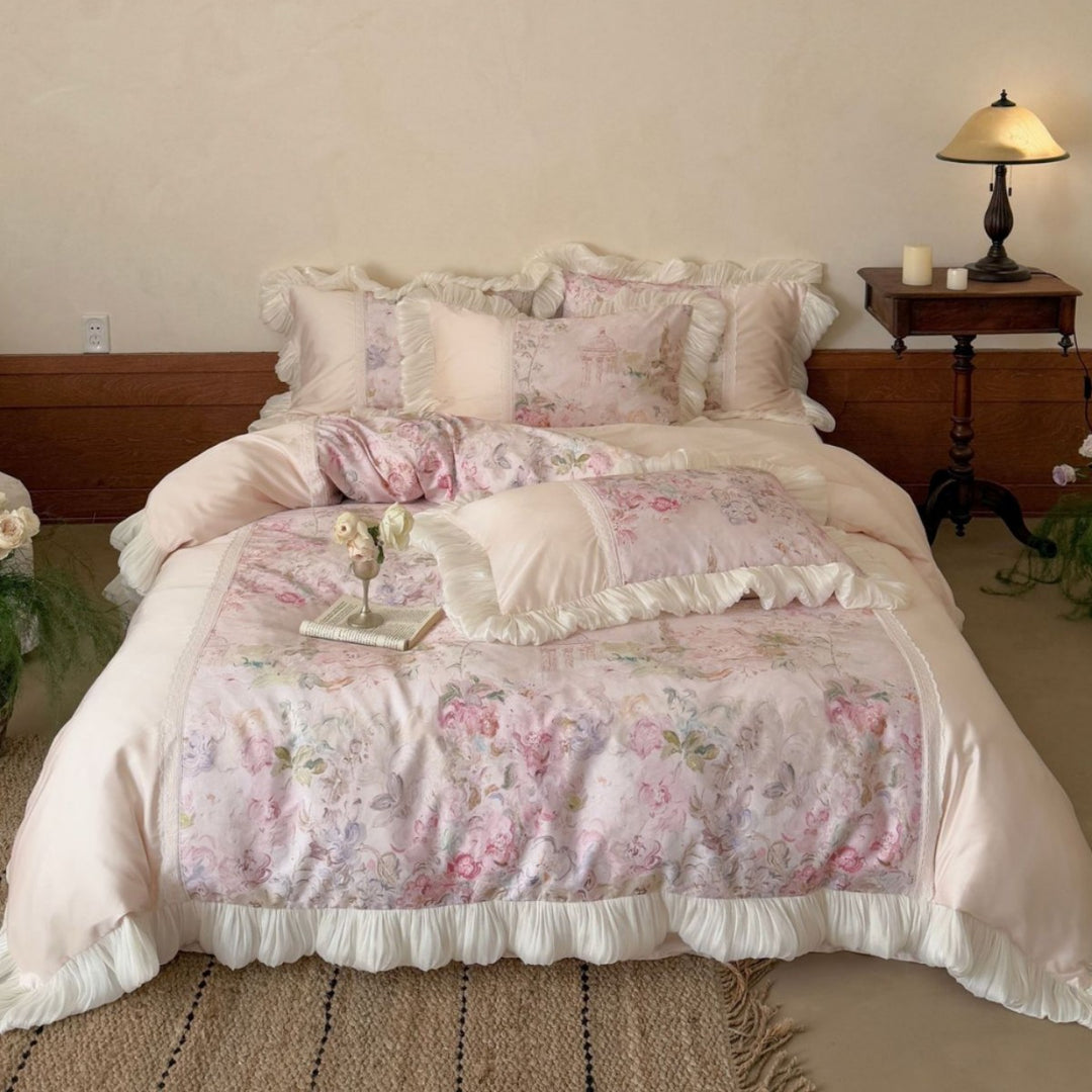 Floral Ruffled Luxury Duvet Cover Set