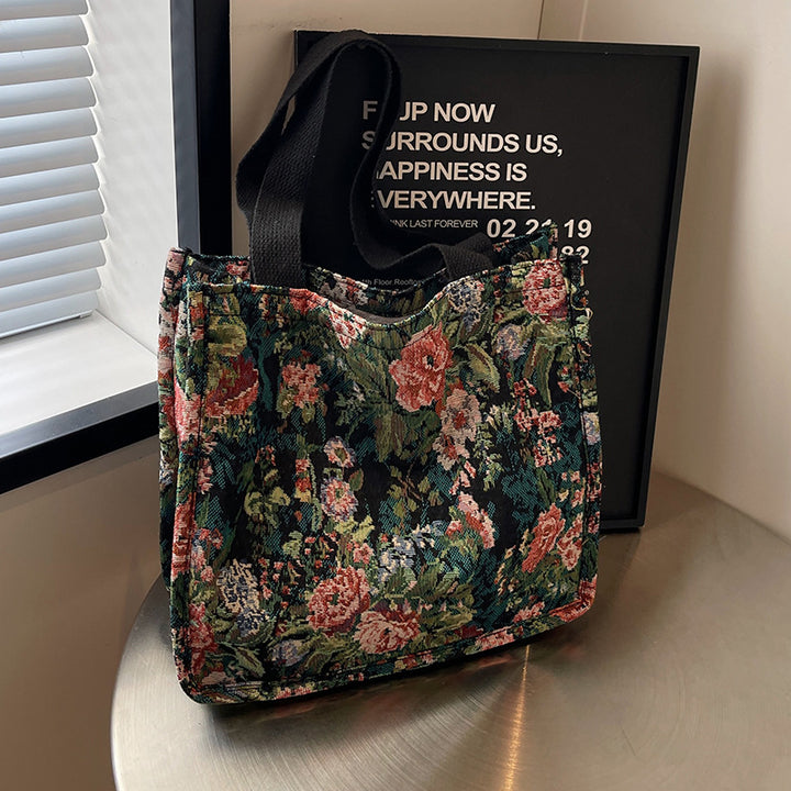 Floral Embroidered Tapestry Tote Bag