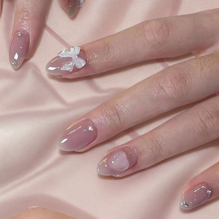 Artistic Press-On Nail Set with Elegant Bow Accents Stornfield