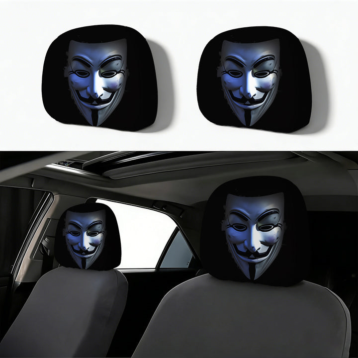 Car headrest cover with retro horror motif
