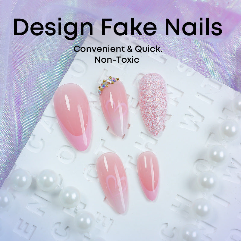 Artificial nail set with glitter and flower decorations Stornfield