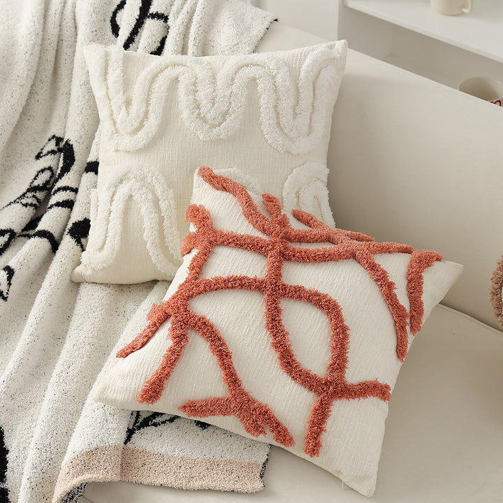 Geometric tufted sofa cushion with textured loop appliqué and removable cover Stornfield