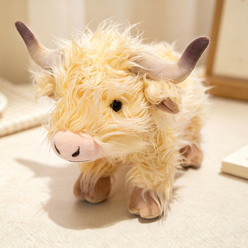 Plush Highland Calf Collectible Soft Toy with Curly Faux-Fur and Poseable Horns Stornfield