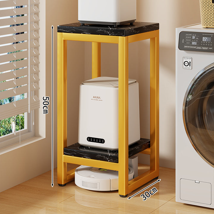 Narrow Two-Tier Metal Appliance Stand with Faux Marble Shelves