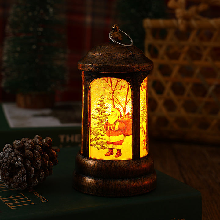 Nostalgic Christmas lantern with glowing Santa Claus motif Stornfield