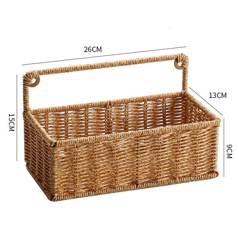 Double-Tier Woven Storage Basket with Handle Stornfield