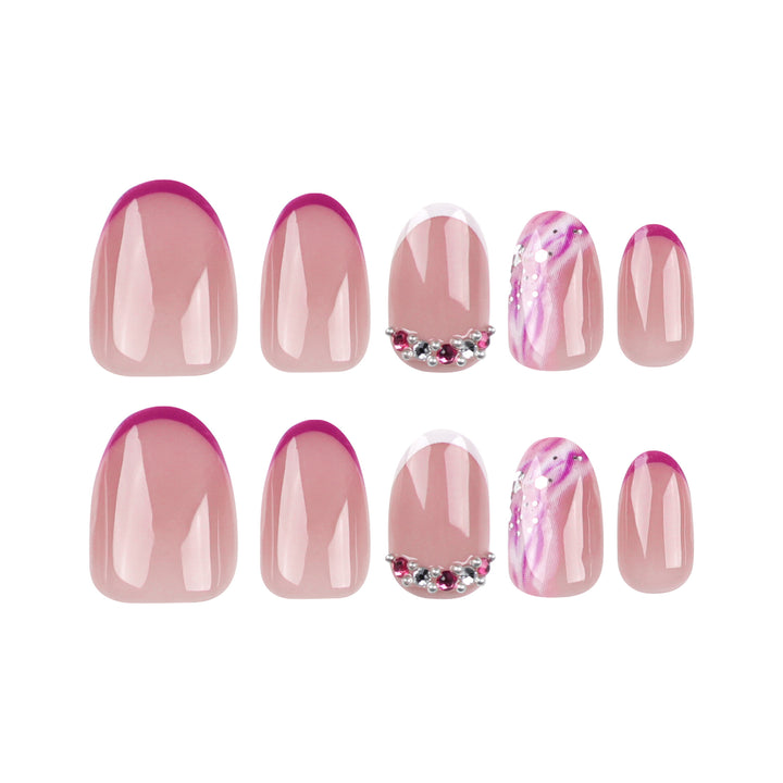 Elegant artificial nails with glamorous gradient colors and rhinestone accents Stornfield