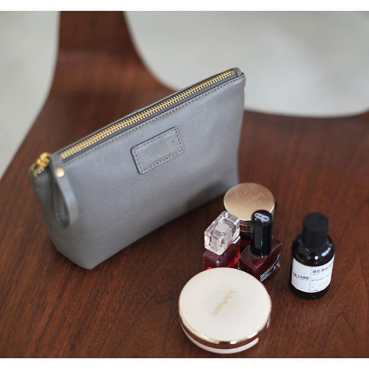 Textured Leather Zip Cosmetic Pouch Stornfield