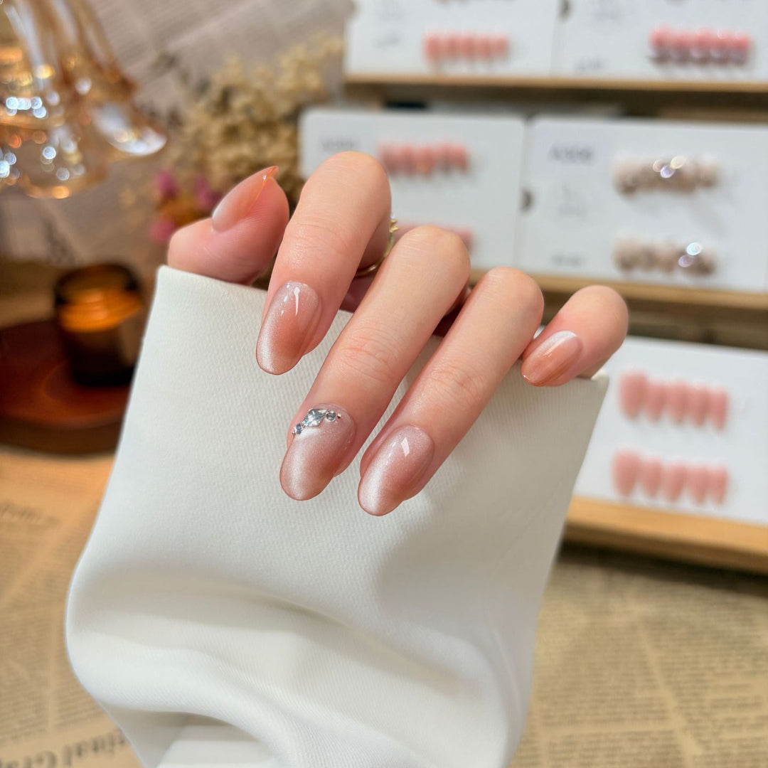 Elegant Press-On Nail Set with Crystal Accent Stornfield