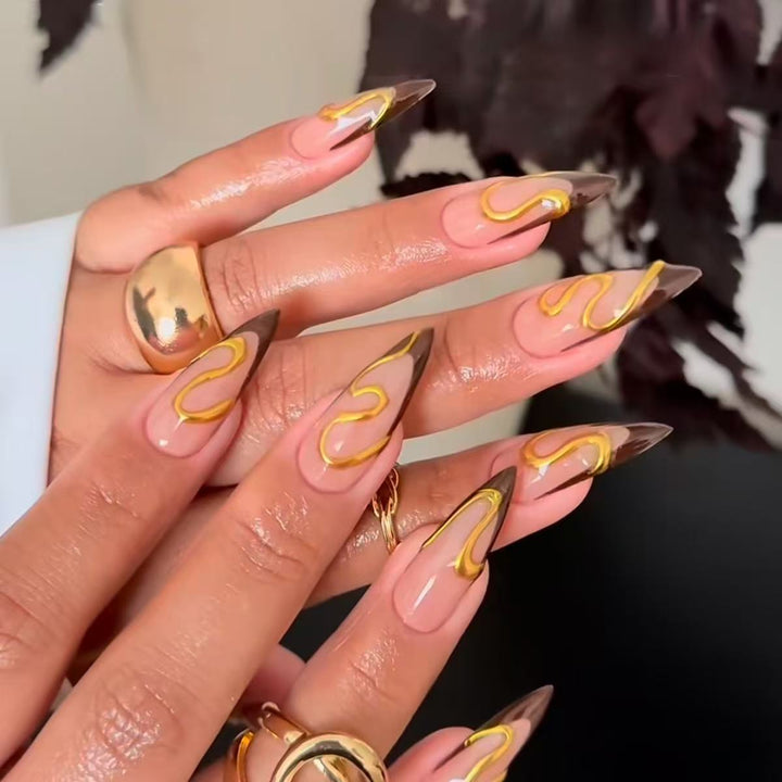 Artistic Stiletto Nail Extensions with Abstract Design Stornfield