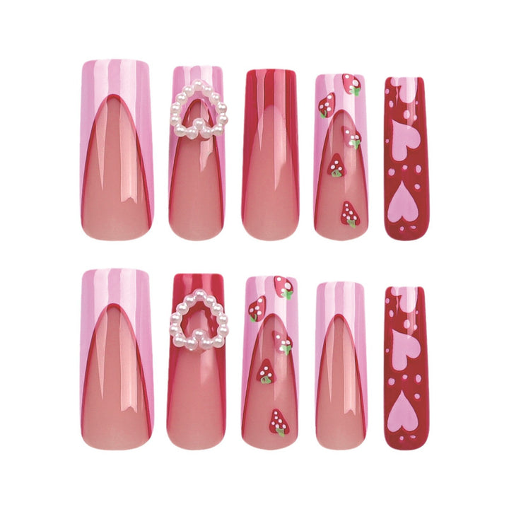 Artistic Nail Extensions with Heart and Strawberry Design Stornfield