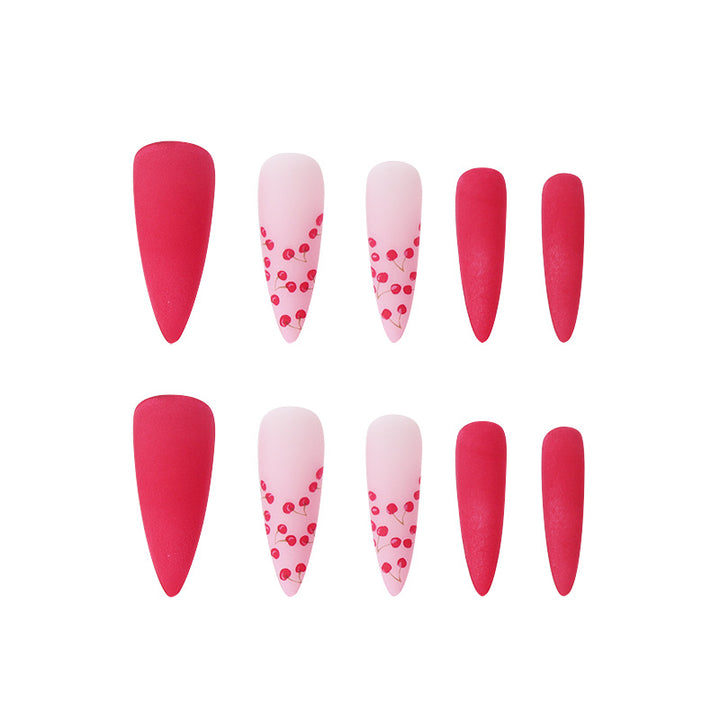 Artistic Stiletto Nail Art Set with Cherry and Matte Designs Stornfield