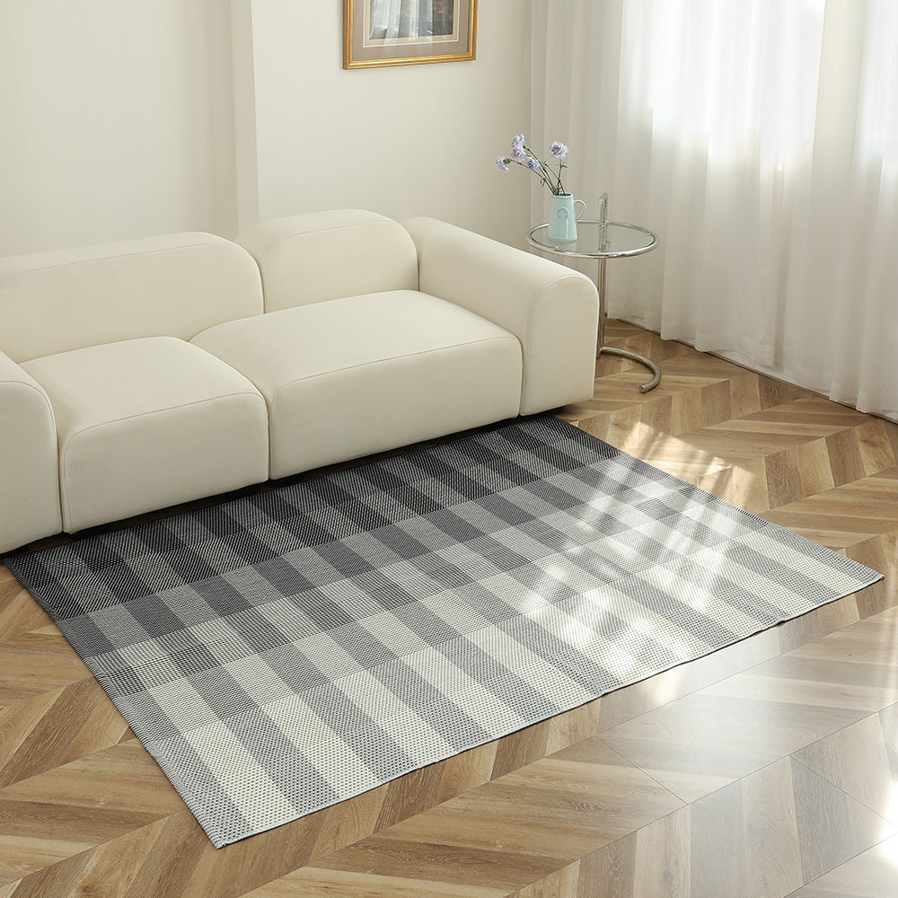 Flat-woven striped living room rug with low pile and non-slip backing