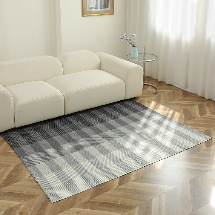 Flat-woven striped living room rug with low pile and non-slip backing