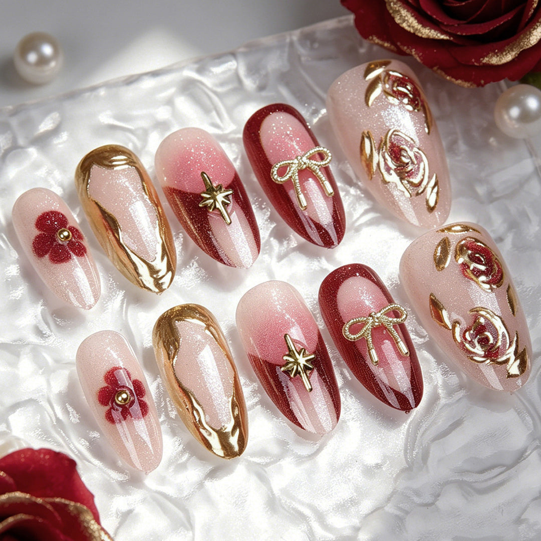 Elegant artificial nails with floral decorations Stornfield