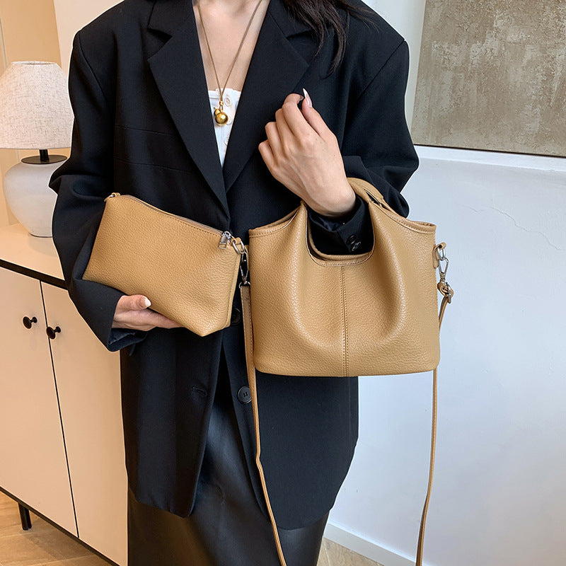 Versatile Leather Tote with Detachable Pouch