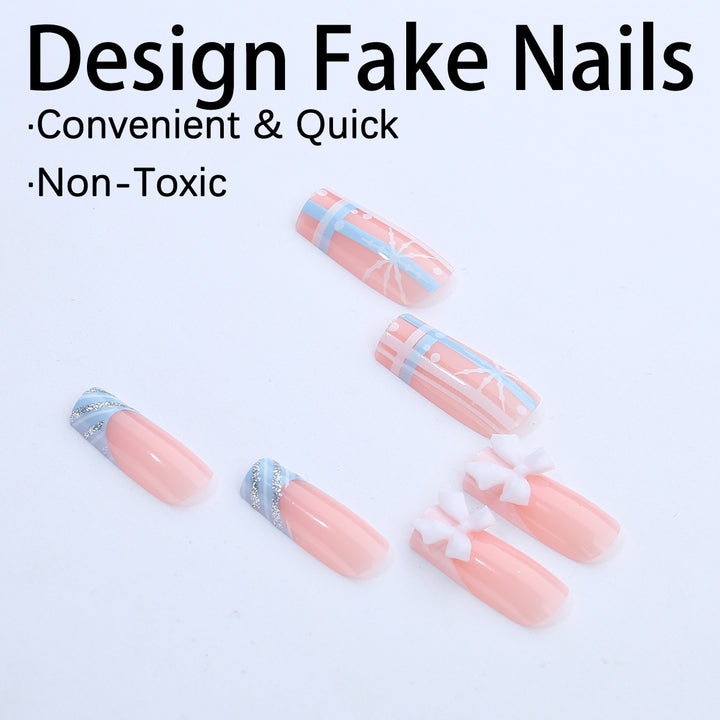 Artificial nail set with winter snowflake and bow motifs Stornfield