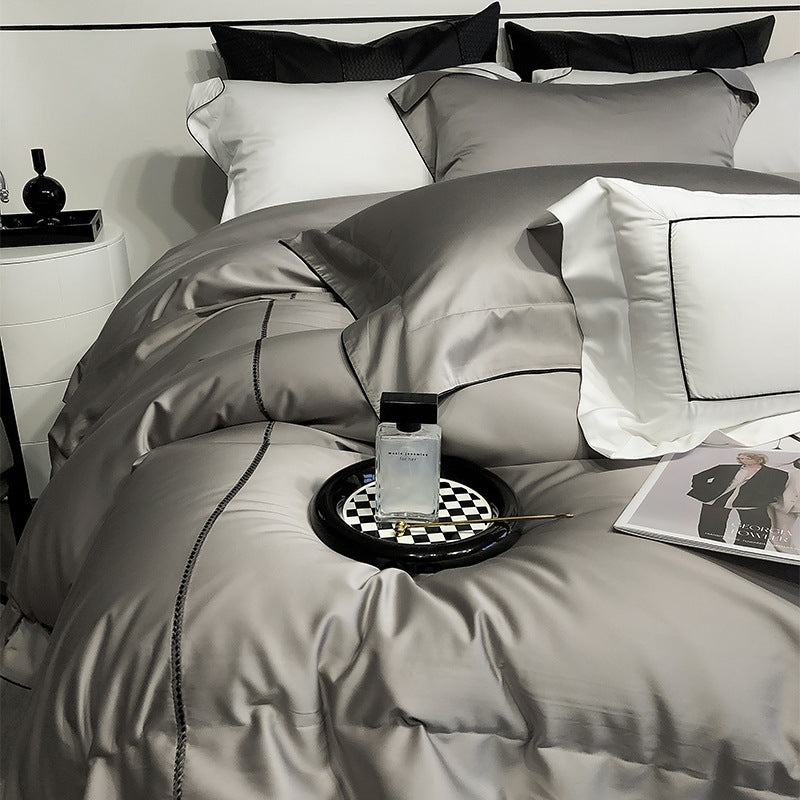 Luxury Satin Duvet Cover Set with Piped Edge and Hypoallergenic Microfiber