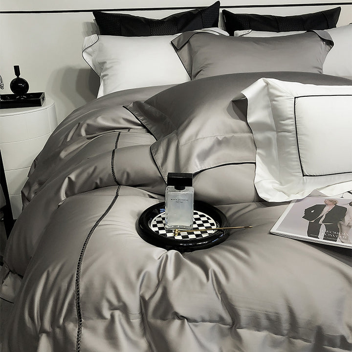 Luxury Satin Duvet Cover Set with Piped Edge and Hypoallergenic Microfiber