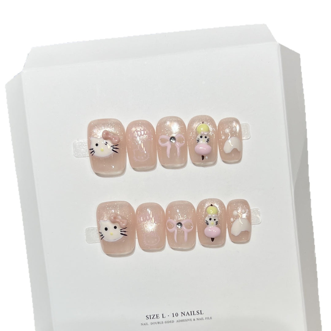 Whimsical Cartoon Character Press-On Nail Art Set Stornfield