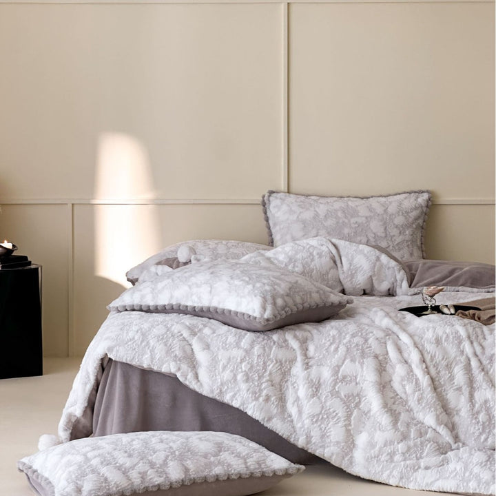 Plush Embossed Botanical Velvet Comforter & Pom-Pom Trim Pillow Sham Set