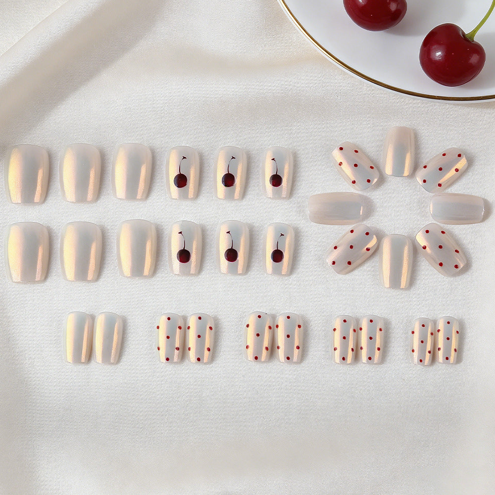 Artistic Cherry-Patterned Press-On Nail Set Stornfield