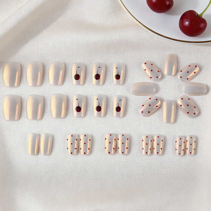 Artistic Cherry-Patterned Press-On Nail Set Stornfield