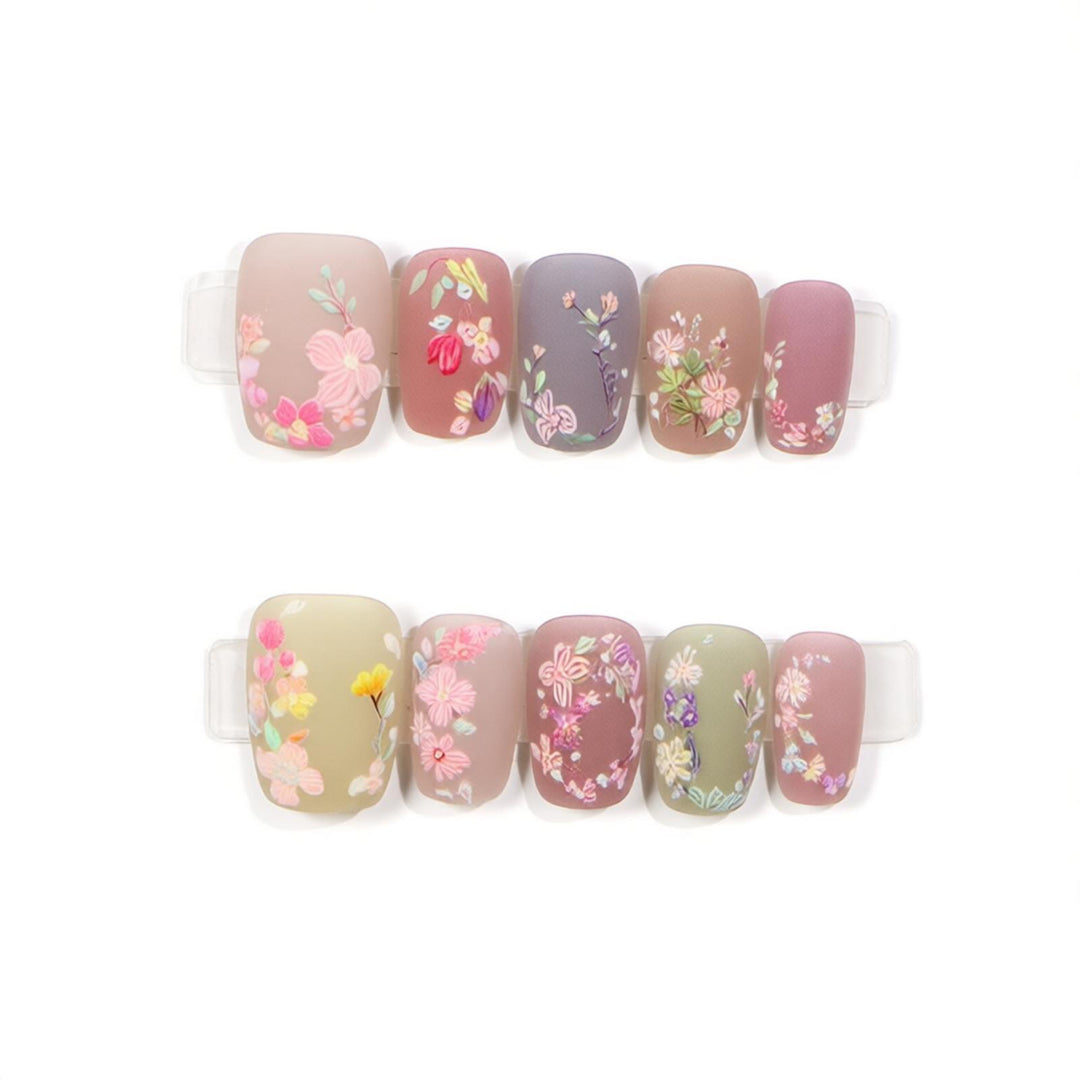 Artisan Flower-Designed Press-On Nail Set Stornfield