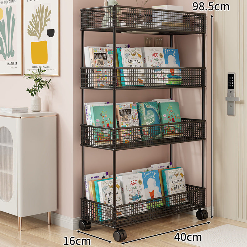 Freestanding Four‑Tier Metal Mesh Book and Display Shelf Rack
