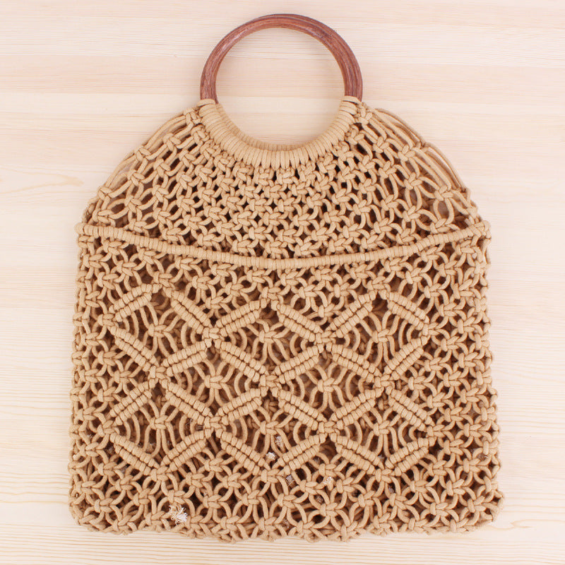 Macrame Tote Bag with Wooden Handle Stornfield