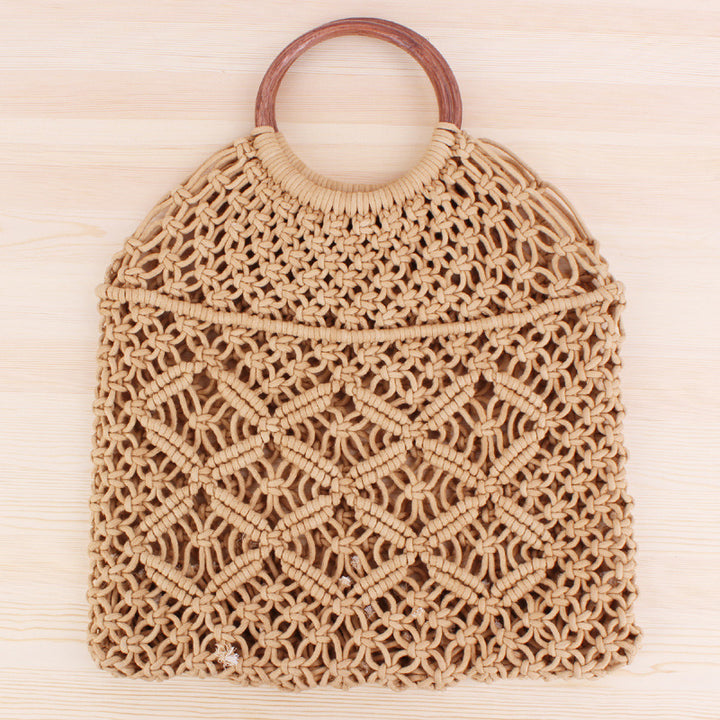 Macrame Tote Bag with Wooden Handle Stornfield
